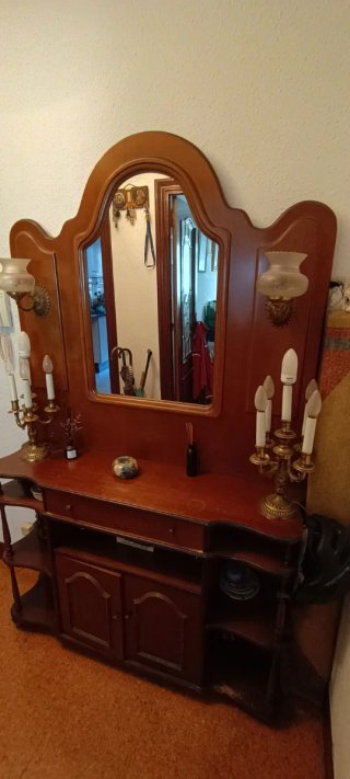 Mueble recibidor madera con espejo