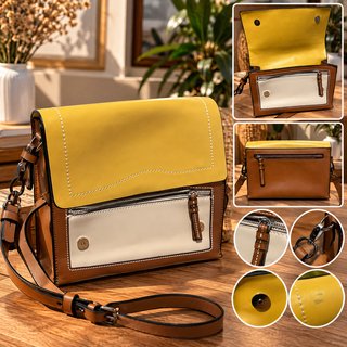Bolso Bandolera Mostaza Marrón y Beige