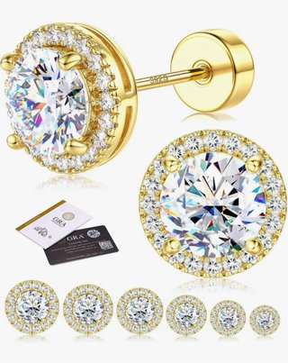 Pendientes de Moissanita Dorados en Plata de ley.
