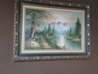 Cuadro paisaje río y montañas