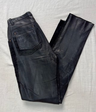 Pantalón Vintage de Piel y Ante Negro T36
