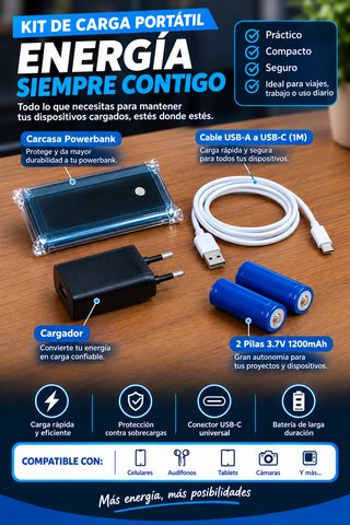 Kit Carga Portátil Powerbank + Accesorios