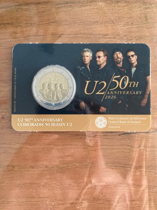 Coincard 2 Euros Irlanda U2 50 Aniversario