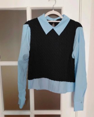 Camisa Zara Chaleco Punto Azul Talla M