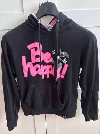 Sudadera Negra con Estampado Be Happy