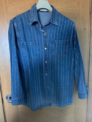 Camisa Vaquera Léthar con Rayas y Strass