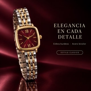 Reloj de Mujer Esfera Burdeos y Acero Bicolor