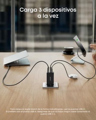 Cargador Anker 65W USB-C GaN, 3 puertos
