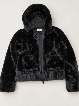 Chaqueta de pelo negra con capucha H&M