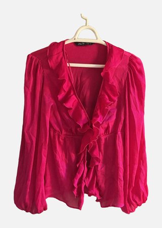 Blusa Zara fucsia volantes manga abullonada XS