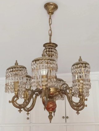 Lámpara araña 5 brazos cristal metal dorado