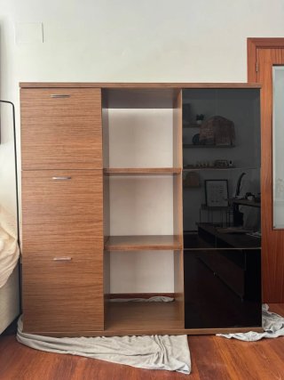 Aparador Salón Madera y Cristal Negro
