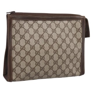 GUCCI GG Supreme Clutch Bag PVC Beige Auth