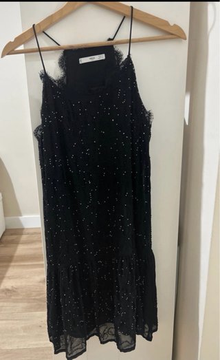 Vestido fiesta Mango negro lentejuelas