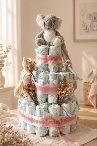 Tarta de pañales artesanal con peluche