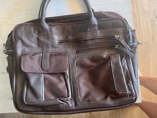 Bolso Maletín Marrón Piel y Tela