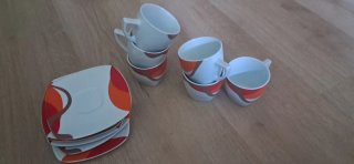 Juego 6 tazas café con platos cuadrados