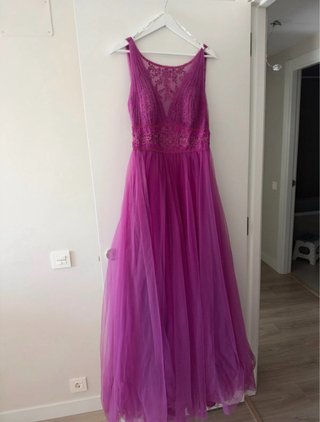 Vestido largo invitada morado/fucsia