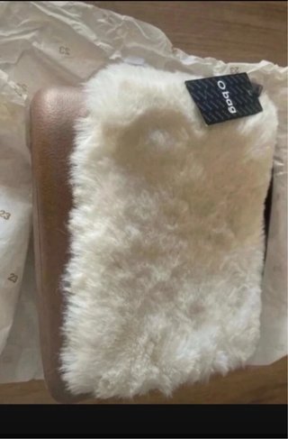 O bag borsetta con pelliccia gold bianca nuova