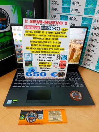Portátil Gaming Lenovo i7 9750h 32GB RAM