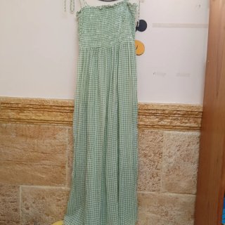 Vestido largo cuadros verde