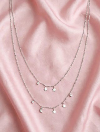 Collar doble plata con lunas y estrellas