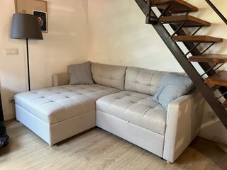 Sofá-cama modular beige y gris
