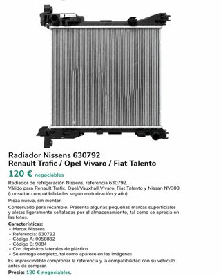 Radiador Nissens 630792 Renault/Opel/Fiat