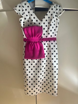 Vestido fiesta lunares con lazo fucsia Mary falcon