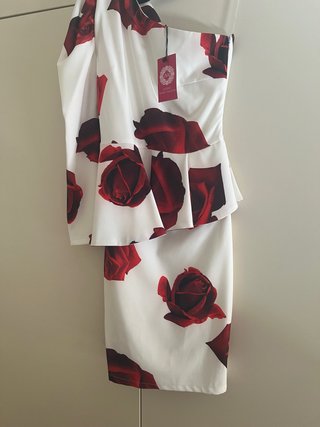 Vestido fiesta MARIA Falcon blanco y rojo