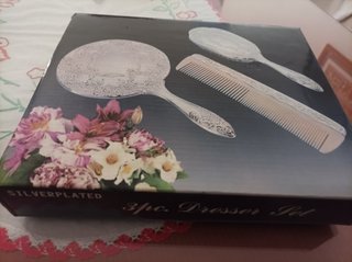 Set Toelettatura Stile Vintage Argentato 3 Pezzi