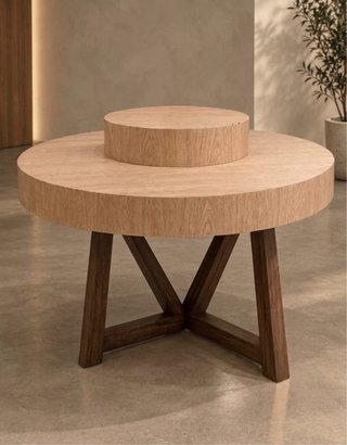Mesa expositora redonda de madera
