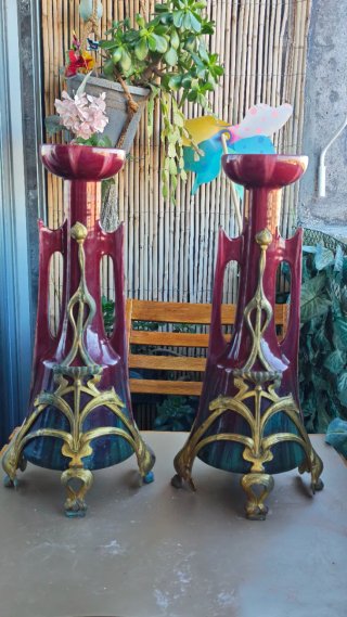 Coppia di antichi vasi in stile Art Nouveau
