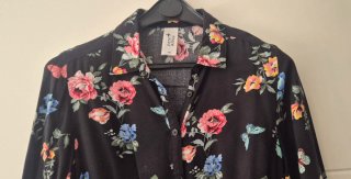 Vestido Negro Estampado Floral Manga Larga