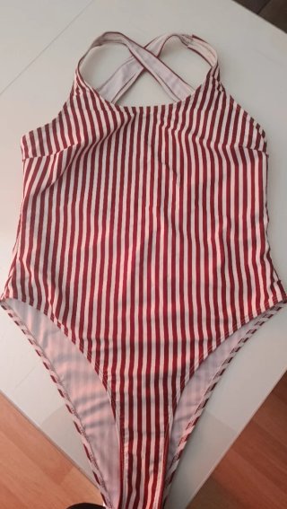Bañador de Rayas burdeos/marron y Blanco Talla L