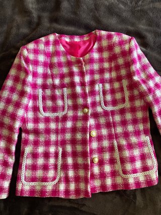 Chaqueta estilo Chanel cuadros rosa y blanco