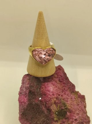 Anillo Corazón Cristal Rosa Baño Oro