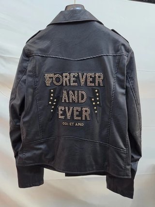 Giacca Chiodo Biker Nero con Stelle Oro -...