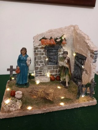 Diorama con pastori per presepe napoletano