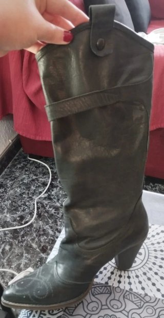 Botas altas de piel negra mujer