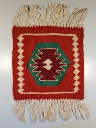 Mini tappeto kilim decorativo con frange 19x19 cm