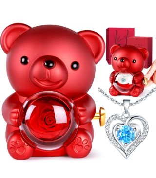 Oso con Rosa Eterna y Collar