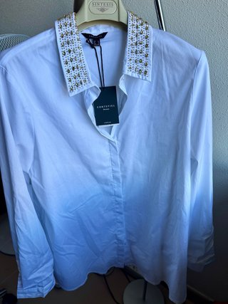 Blusa Blanca Cortefiel mujer con Pedrería