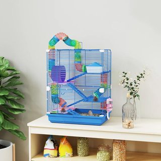 Jaula Hámster 58cm con Túneles y Rueda Azul
