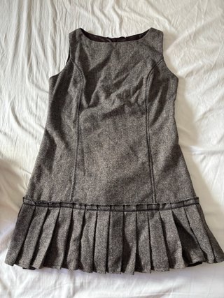 Vestido vintage tweed gris plisado