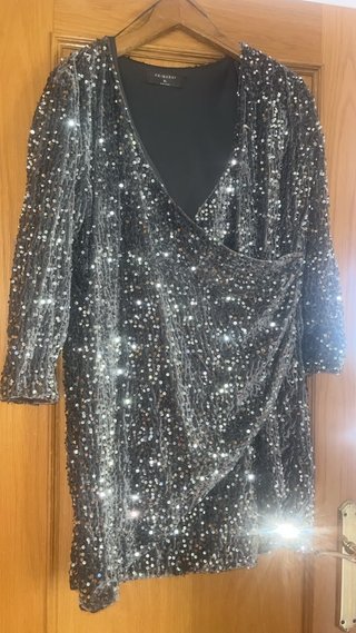 Vestido lentejuelas gris Primark Talla XL