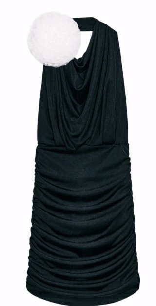 Vestido halter negro con flor