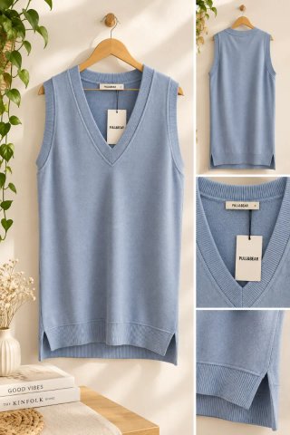 Chaleco largo azul empolvado Pull&Bear