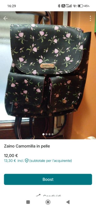 Zainetto Camomilla nero con fiori