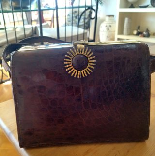 Bolso de cocodrilo auténtico forrado en ante